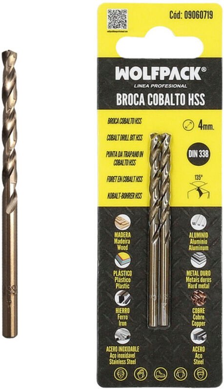 Zylindrischer HSS-Kobalt-Bohrer 4,00 mm. Blister 2 Stück.