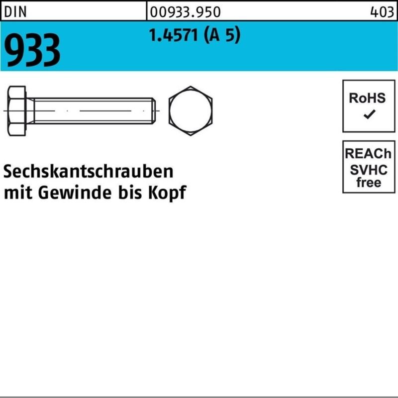 Thumbnail - Sechskantschraube DIN 933 VG M 6 x 10 A 5