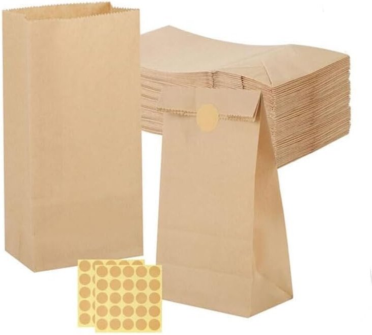 Bluedeer - 60 kleine Papiertüten mit Aufklebern Braune Kraftpapiertüten als Geschenktüten Süßigkeitentüten Ideal für diy...