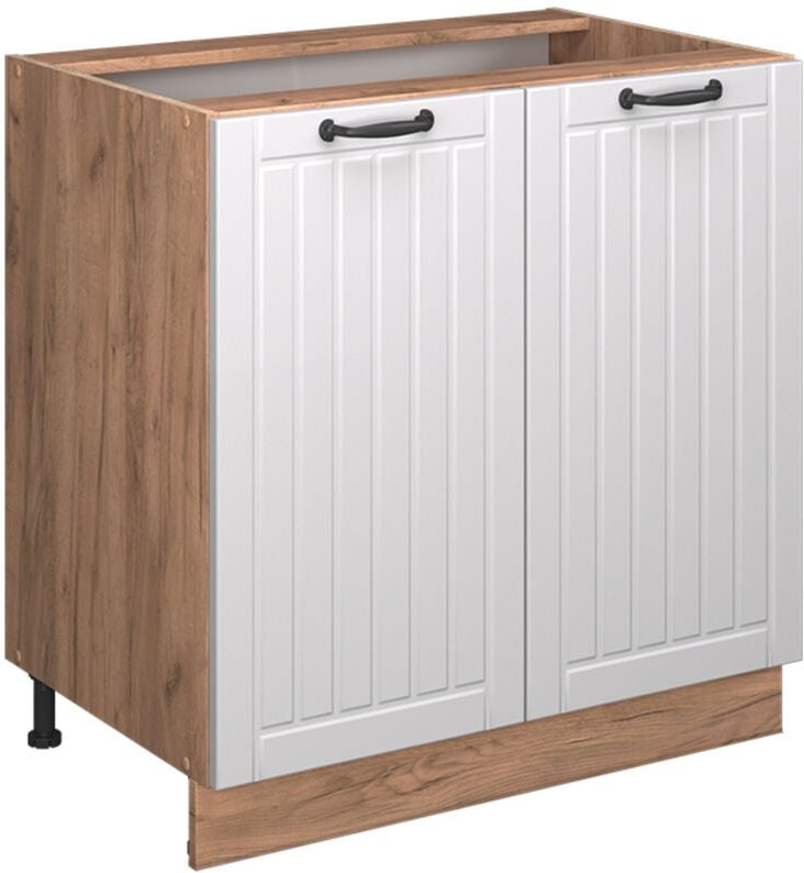 Küchenunterschrank Fame-Line, Weiß Landhaus, 80 cm mit Regal, AP Anthrazit, Vicco