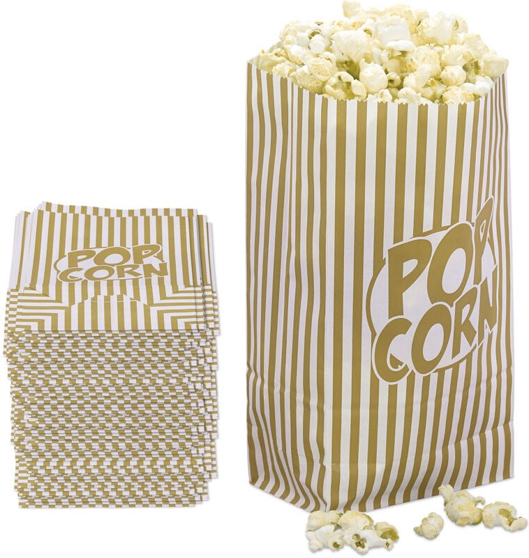 Thumbnail - Relaxdays - Popcorntüten, 144er Set, gestreift, Retro-Optik, Kino, Filmabend Zubehör, Papier, Popcornbehälter, gold/weiß