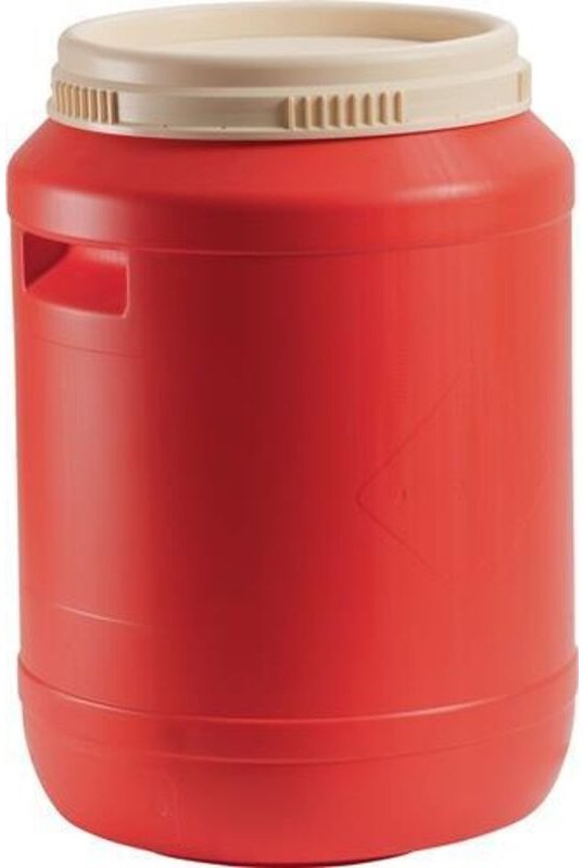 Batteriefass 60 l hd-pe reinorange (Deckel hellelfenbein) mit Griffmulden