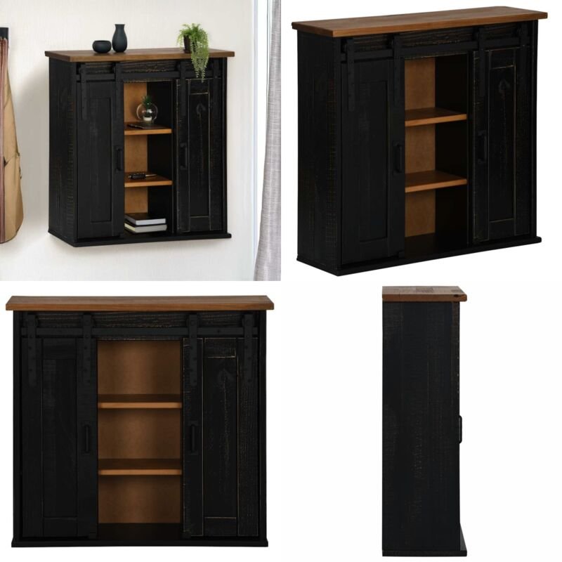 Hängeschrank halden 2 Schiebetüren Schwarz 75x22,5x70 cm Kiefer - Vidaxl