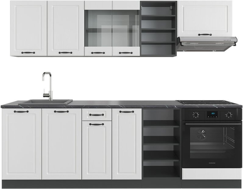 Vicco - Küchenzeile R-Line, Weiß Landhaus/Anthrazit, 240 cm , ap Anthrazit