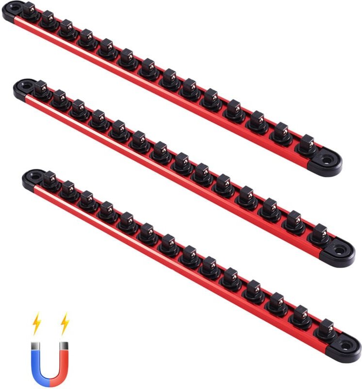 Steckschlüssel-Schienensatz, 3-teilig, metrische und SAE-Aluminiumhalter, 1/4 Zoll, 3/8 Zoll und 1/2 Zoll mit um 360° dr...