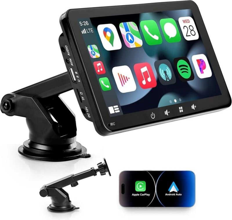 Auto-Display kompatibel mit CarPlayy und Android Auto, kabellos verbundenes Radio, 7 Zoll 1080P IPS-Touchscreen, tragbar...