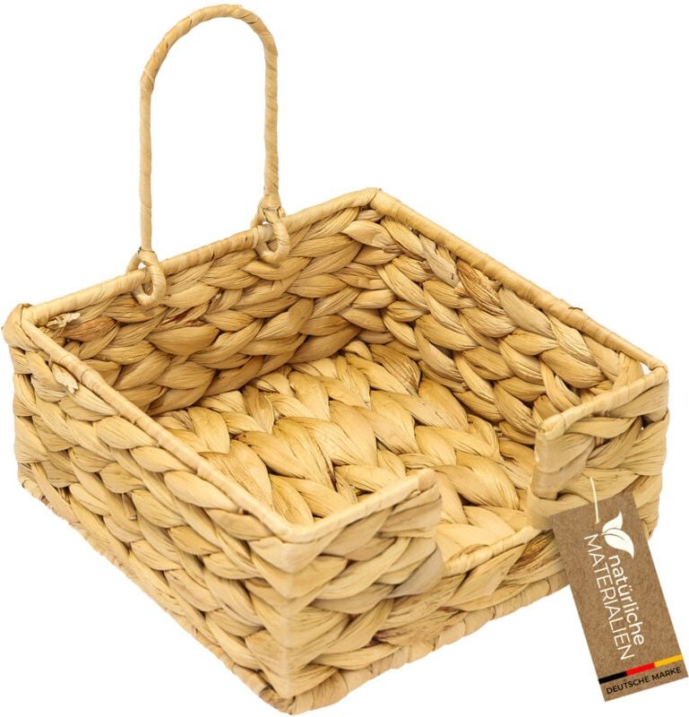 HMF Serviettenhalter geflochten aus Wasserhyazinthe, Serviettenständer mit Sicherungsklemme, 19 x 19 x 8 cm