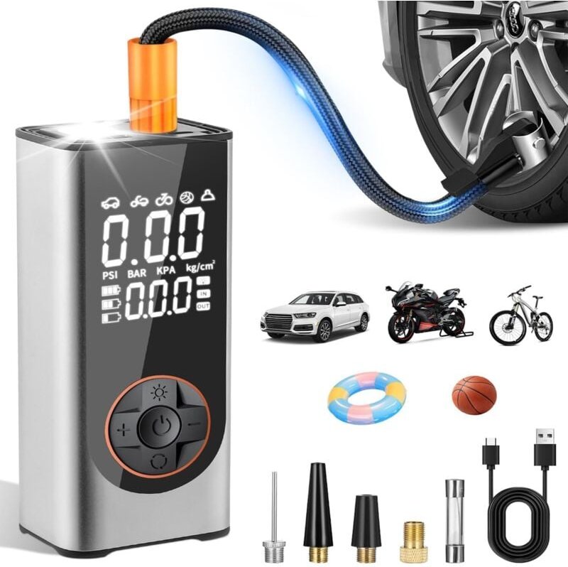 Thumbnail - Kabelloser Autoreifenfüller, tragbarer Luftkompressor mit 150 psi, 6000 mAh Mini-Luftkompressor-Füller, schnelles Aufpum...