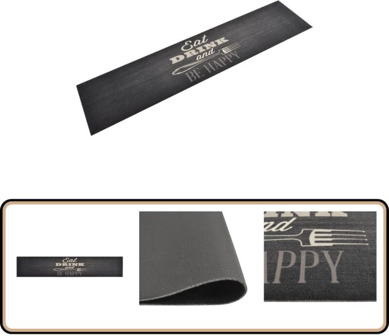 Küchenteppich Waschbar Küche Schwarz 60x300 cm Samt - Küchenläufer - Samt - PVC - Rutschfest - Maschinenwäsche