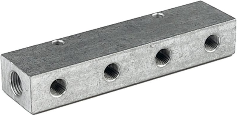 Riegler Verteilerleiste, Abgänge einseitig, Eingang 2x1/8, Ausgang 4xM5