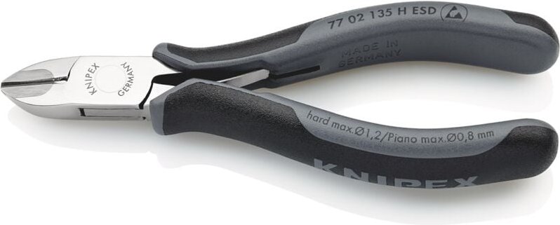 Thumbnail - Elektronik-Seitenschneider mit eingesetzter Hartmetallschneide esd, mit Mehrkomponenten-Hüllen, 135 mm - Knipex