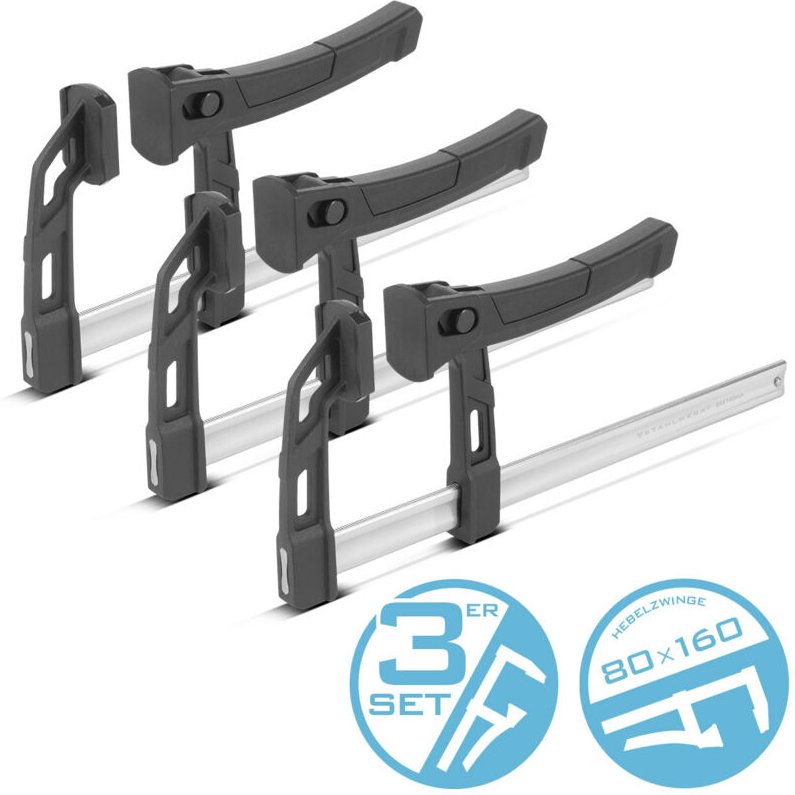 Stahlwerk - 3 x Hebelzwinge 80x160 mm Klemmzwinge 100kg Druckkraft Schnellspanner