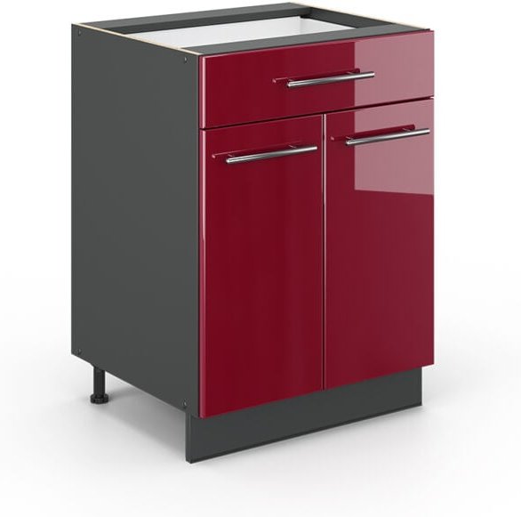 Küchenschränke Fame-Line, Bordeaux Hochglanz, 60 cm mit Schublade, ohne Arbeitsplatte, Vicco