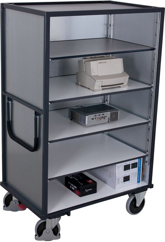 VARIOfit ESD Etagenwagen aus Stahlblech mit Schiebebügel und 5 Ladeflächen 1045x685mm