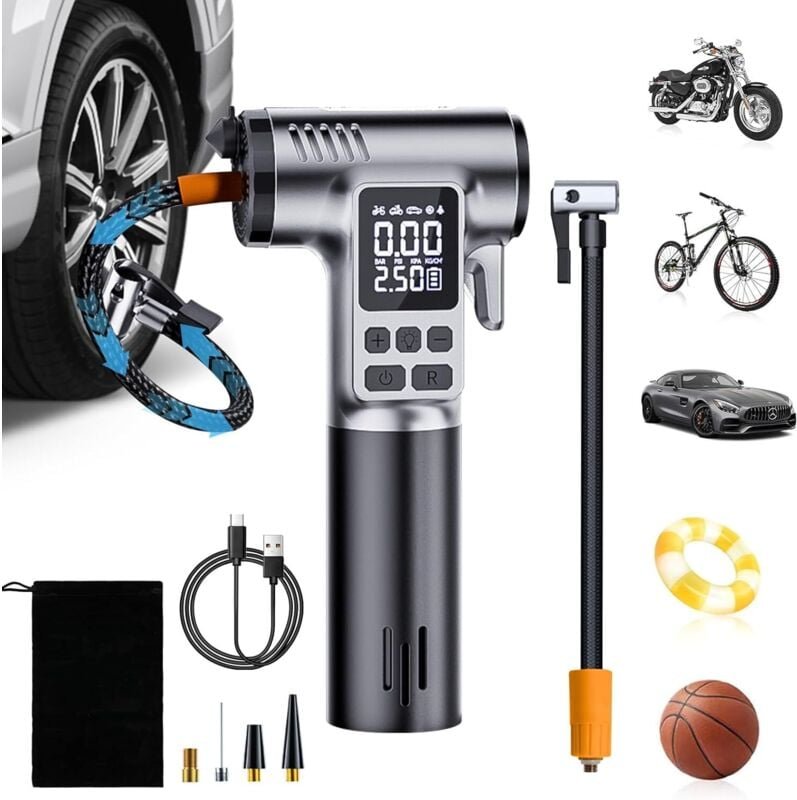 Tragbarer Luftkompressor, leistungsstarker Autoreifenfüller, 150 PSI, mit Sicherheitshammer, digitalem LCD-Display, für ...
