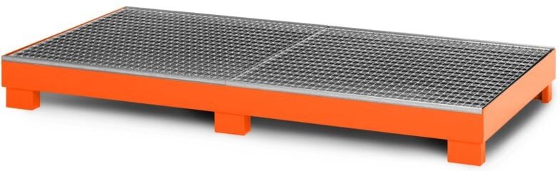 RR Industrietechnik Auffangwanne aus Stahl für 8x 200 Liter Fass mit Gitterrost RAL 2004 reinorange