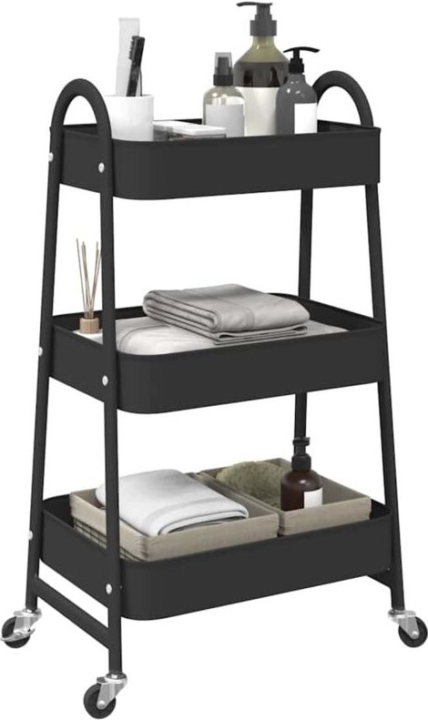 vidaXL Aufbewahrungswagen 3 Etagen Schwarz 42x41,5x77 cm Stahl