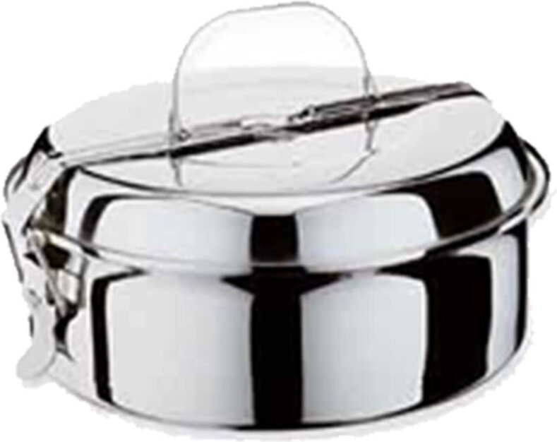 Runde Lunchbox aus Edelstahl 18 cm mit 2 Tellern 5021