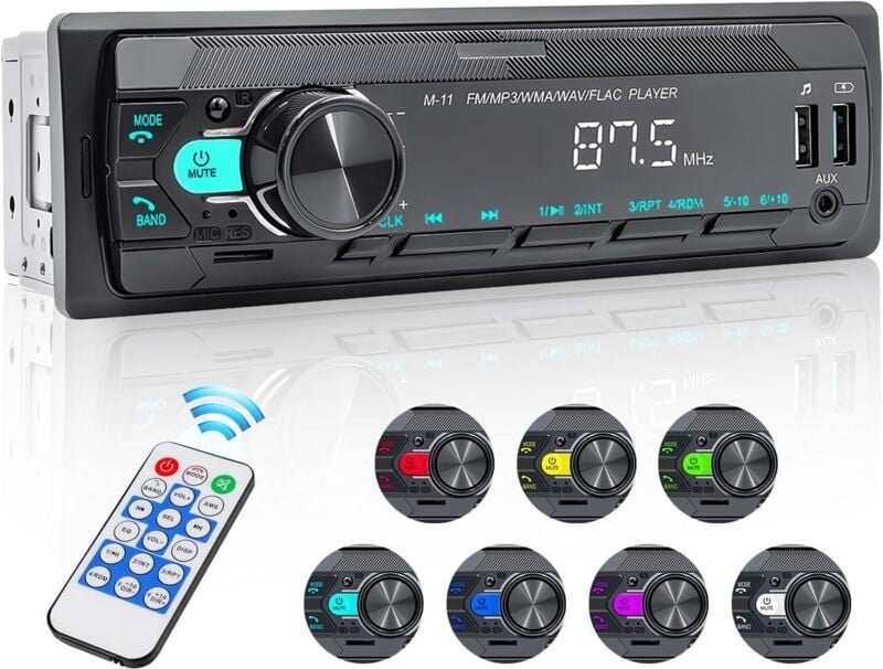 1-Din-Autoradio mit Bluetooth-Freisprecheinrichtung, unterstützt Sprachassistent und Handy-App-Steuerung, FM-MP3-Player,...