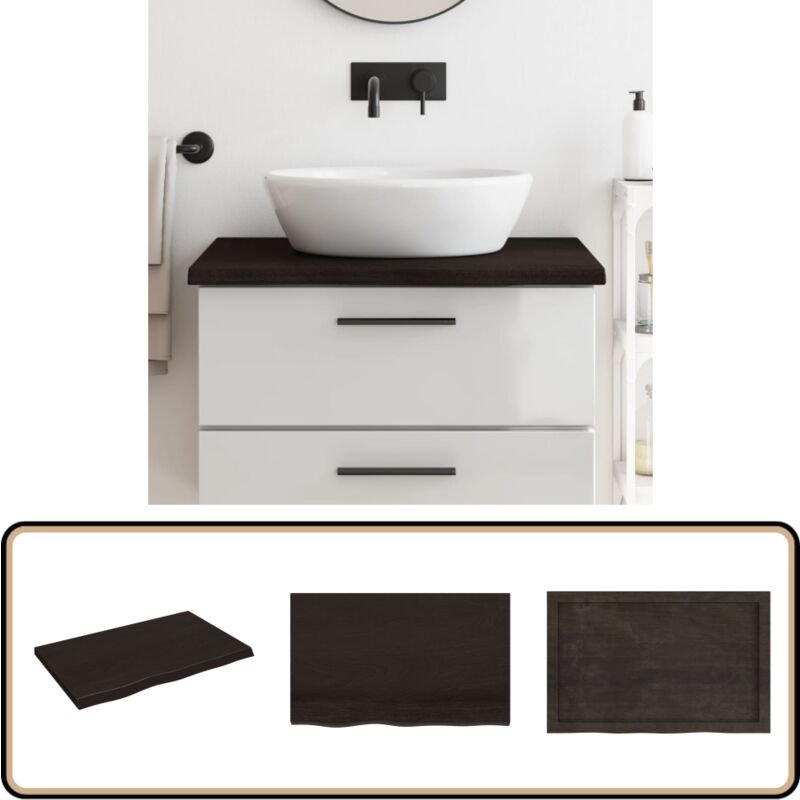 Waschtischplatte Dunkelbraun 80x50x(2-4)cm Massivholz Behandelt - Holz Waschttisch Platte - Eiche - Massivholz Arbeitsfl...