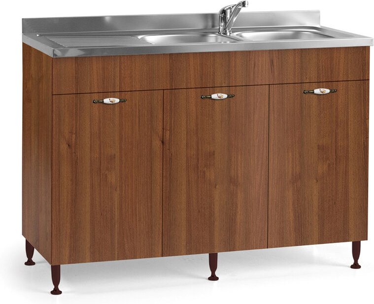 Umkehrbare antike 3-türige Küchenspüle aus Nussbaum Cm 120x50xH 85