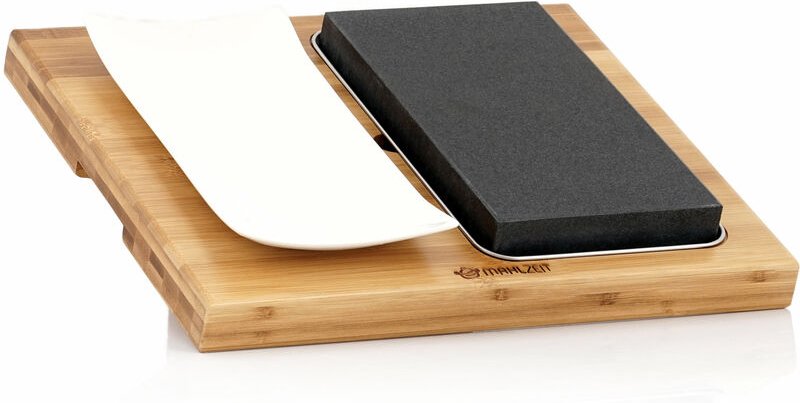 Mahlzeit - Lavastein Set (4-teilig) Set mit heißem Stein, Teller und Holzbrett