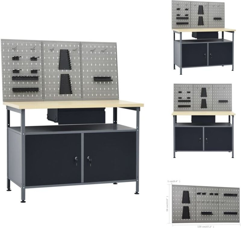 Vidaxl - Werkbänke - Living Werkbank mit 3 Werkzeugwänden - Schwarz