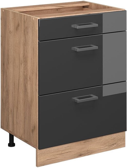 Küchenunterschrank R-Line, Anthrazit Hochglanz, 60 cm mit Schubladen, ohne Arbeitsplatte Vicco
