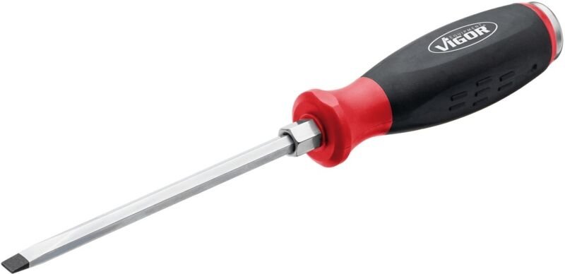 Vigor - Schlitz Schraubendreher mit Schlagkappe ∙ mit Antriebsvierkant ∙ V5010-SL6 ∙ 1/4 Zoll (6,3 mm) Vierkant hohl ∙ S...