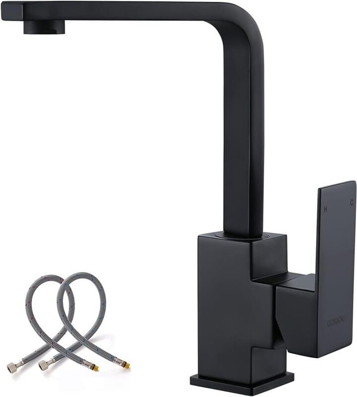 Schwarzer Einloch-Barhahn, Vorbereitungsspülbeckenhahn, Einhebel-Minihahn mit Wasserzufuhrschlauch, moderner universelle...