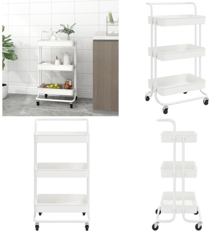 Küchenwagen 3 Etagen Weiß 42x35x85 cm Eisen und ABS - Küchentrolley - Rollwagen - Lagerung - Organisation - Küchengeräte...