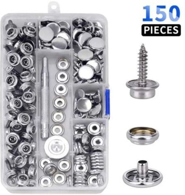 Tigrezy - Packung mit 150 10 mm Edelstahl-Druckknöpfen für Bootsdecks – Polster- und Segeltuchzubehör in Marinequalität