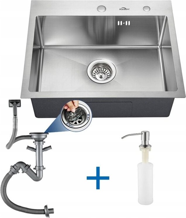 Küchenspüle Edelstahl Waschbecken Einbauspüle Spülbecken mit Seifenspender + 2 Montagelöcher + Ablaufgarnitur 55 x 45CM ...