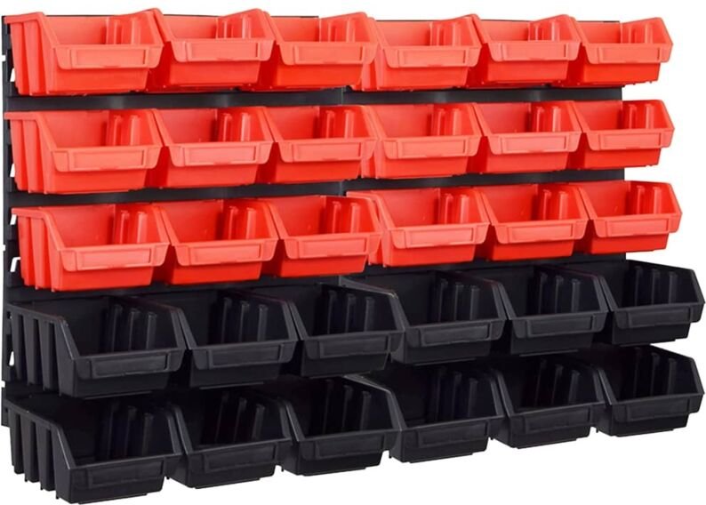 32-tlg. Sichtlagerkasten-Set mit Wandhalterung Rot und Schwarz Vidaxl