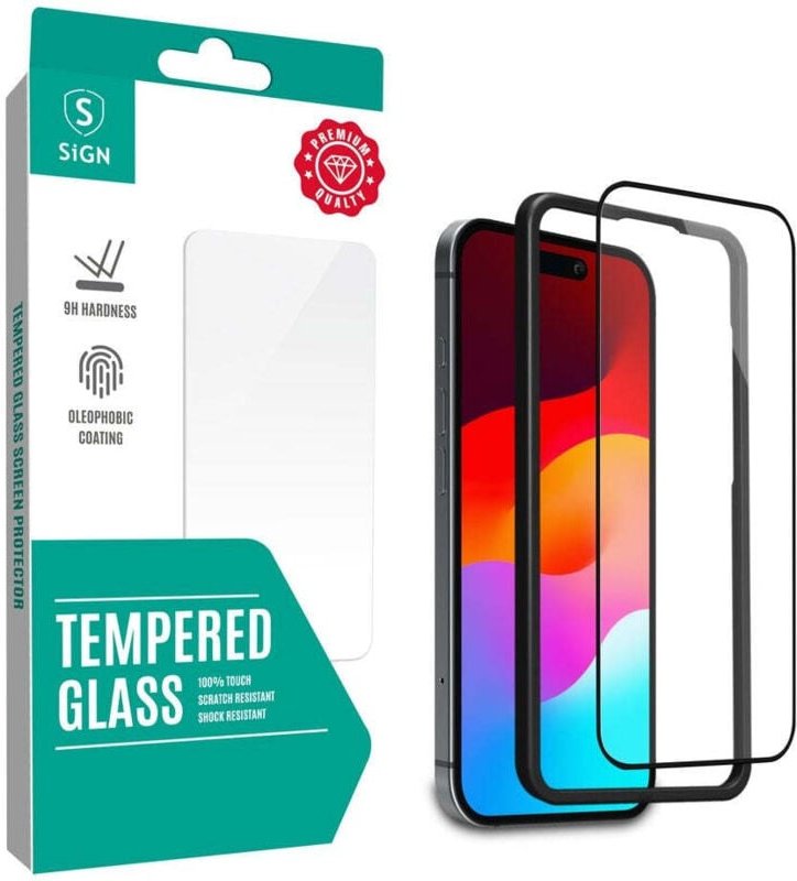 Sign full cover displayschutz aus gehartetem glas fur iphone 16 mit montagerahmen