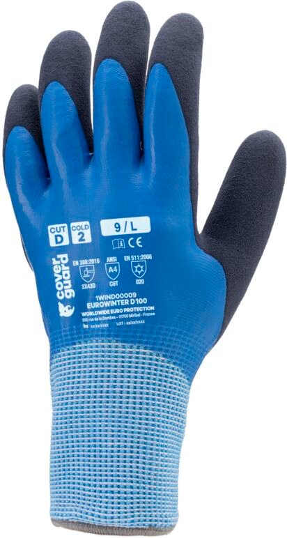 Set aus 5 - EUROWINTER D100 HANDSCHUHE, nahtlos, aus blauen Trikotstoff mit HDPE-Basis – beschichteter Daumen – ergonomi...