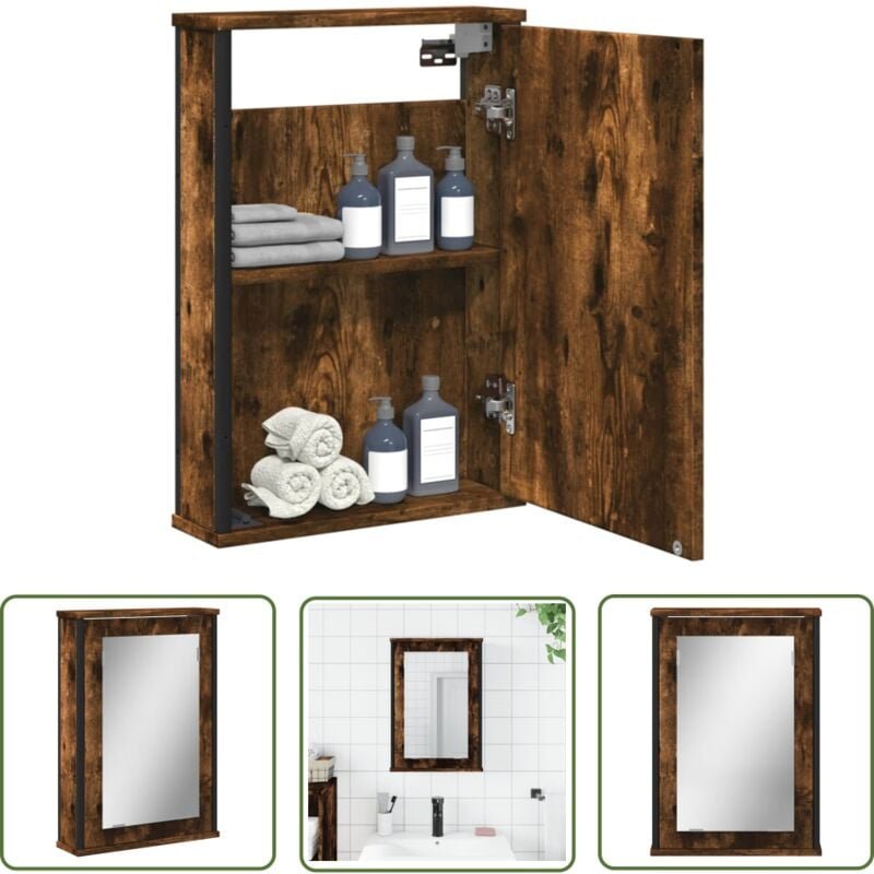 Bad-Spiegelschrank Räuchereiche 42x12x60 cm Holzwerkstoff - Badezimmerspiegel - Spiegelschrank - Badschränkchen - Holzwe...