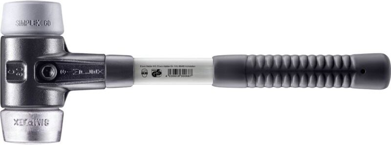 SIMPLEX-Schonhammer, TPE-mid / Weichmetall mit verstärktem Tempergussgehäuse und Fiberglasstiel D=60 mm 3739.060