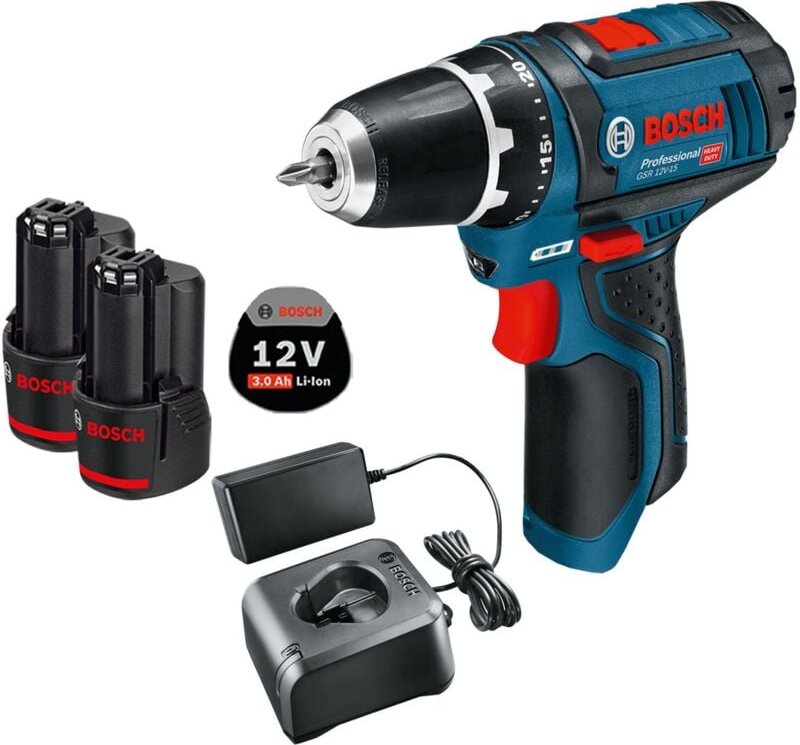 Bosch Akku-Bohrschrauber GSR 12V-15 / 2x 3,0 Ah Akku + Ladegerät