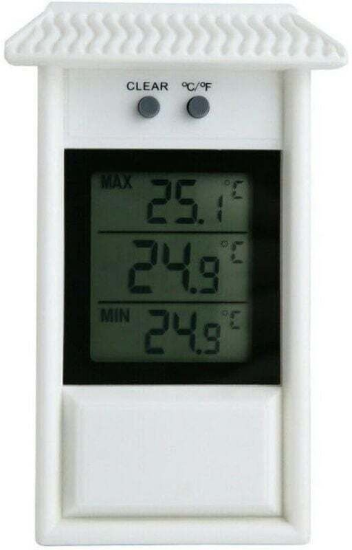 Gewächshausthermometer, Digitalanzeige, Wandhalterung, wasserdicht, Max.-Min.-Temperatur für drinnen und draußen (weiß)