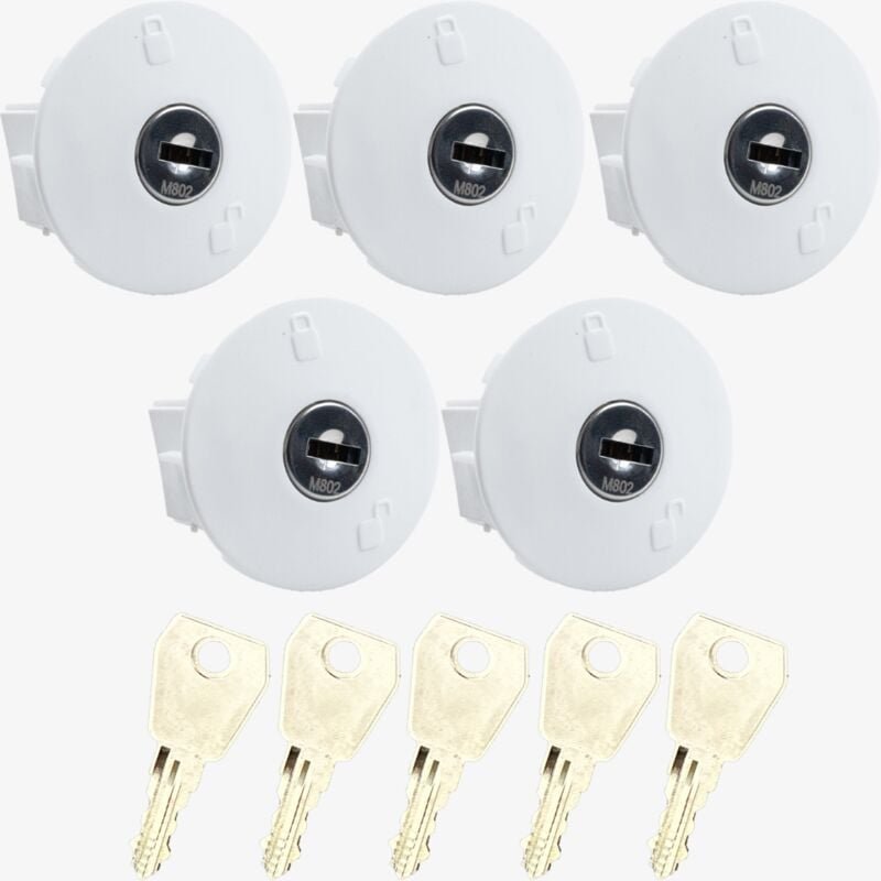 PCE - 5er Set Steckdosenschloss Nr. Divers in weiß, mit 5 Schlüssel