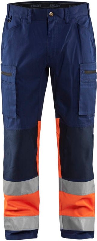 Thumbnail - Hochsichtbarer Stretch-Arbeitshose 1551 - Marine/Neonorange L - FR(46) - SE(C52) - Lang