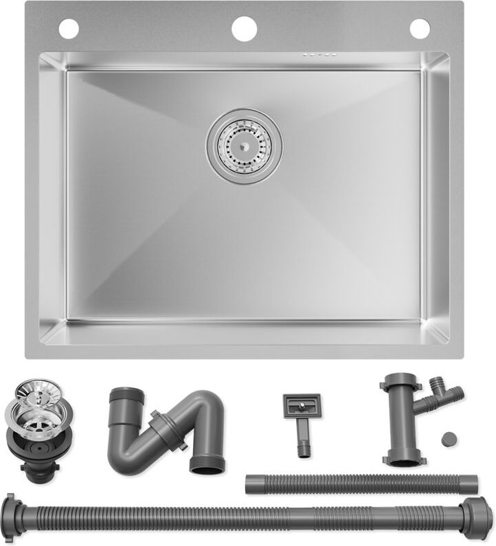 Thumbnail - 60 x 49 cm Spülbecken Rechteckig, Edelstahl Waschbecken Küche Einbauspüle mit Siphon/Ablaufschlauch, Überlaufloch, 3 Bef...