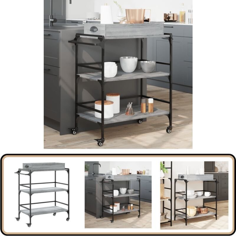 Küchenwagen Grau Sonoma 81,5x41x92,5 cm Holzwerkstoff - Küchentisch - Küchenschrank - Kücheninsel - Rollwagen - Sideboar...