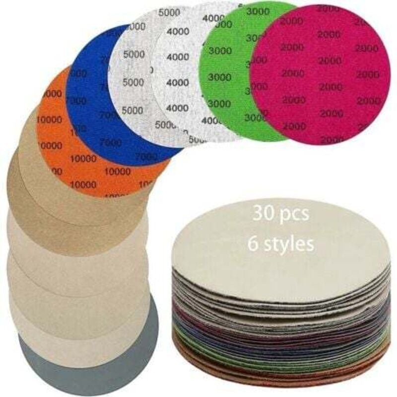 Thumbnail - Hgbd-30 Stück 125 mm Schleifpapier-Schleifscheibe, Körnung 2000/3000/4000/5000/7000/10000, Nass-/Trocken-Schleifpapier z...