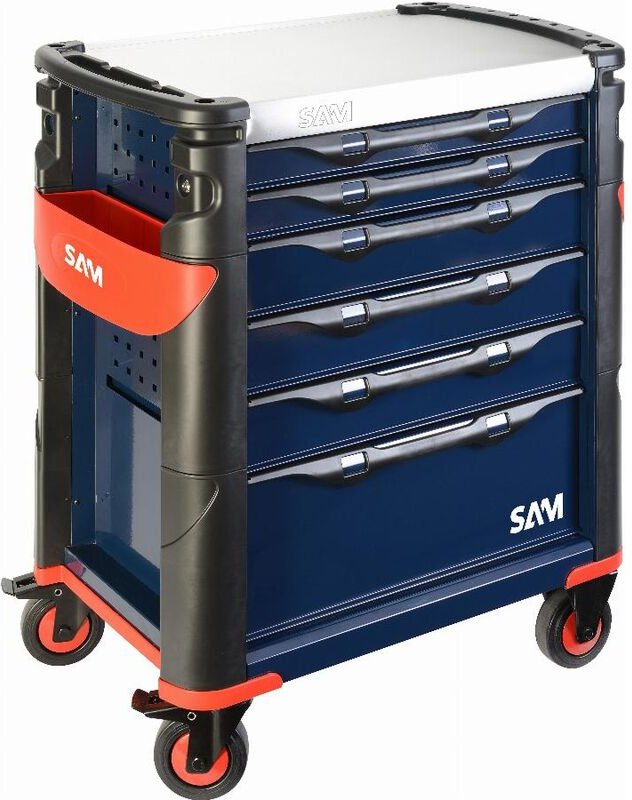 Sam Outillage - Großraumwagen 6 Schubladen blau Edelstahlplatte - 416HB