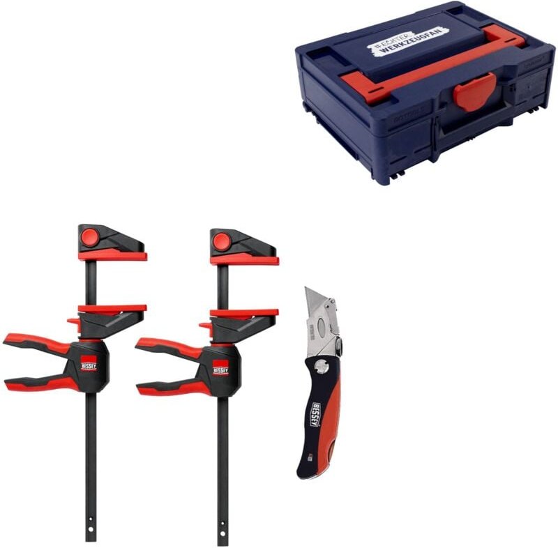 Aktion-Set: 2x Einhandzwingen EZ360-30 +1x Klappmesser dbkph-eu & ew Systainer³ m 137 blau / rot - Bessey