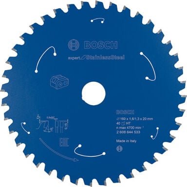 Kreissägeblatt für Akkusägen Expert for Stainless Steel, 160 x 1,6/1,3 x 20, 40 Zähne - Bosch