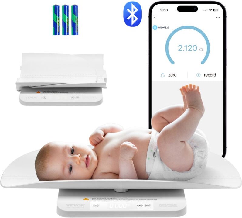 Vevor - Babywaage, intelligente Bluetooth-Babywaage, 2-in-1-Digitalwaage zum Wiegen mit abnehmbarer Ablage, Hold- und Ta...