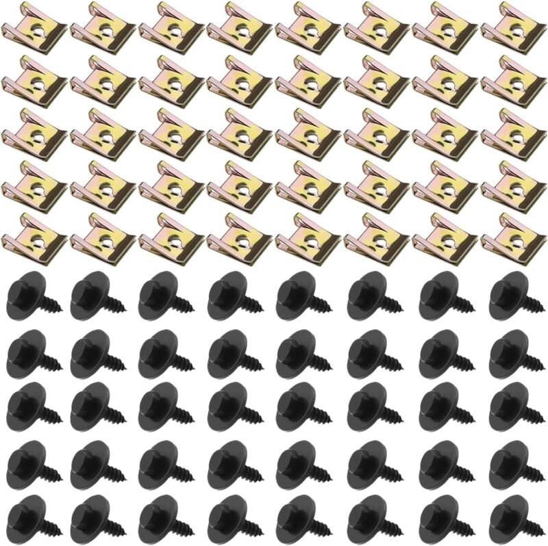 Ahlsen - 80-teiliges U-Clips- und Schrauben-Set, universelle Metallmuttern und -bolzen für Auto-Befestigungsclips, Schra...